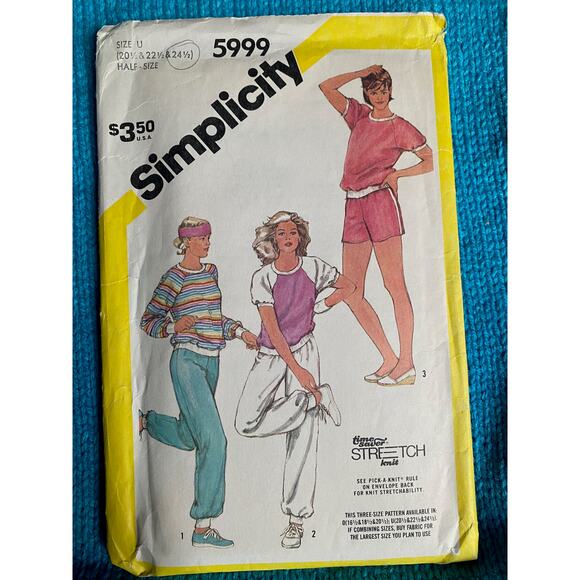 Simplicity Sewing pattern 5999 80s track suit pants shorts - Picture 1 of 5